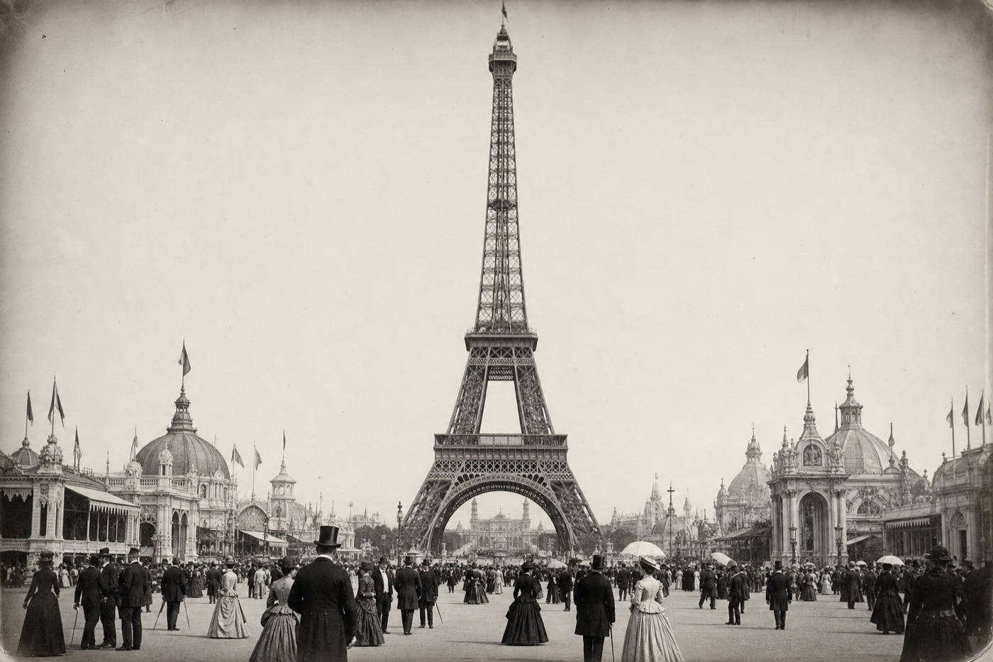 The completed Eiffel Tower at the 1889 Universal Exposition