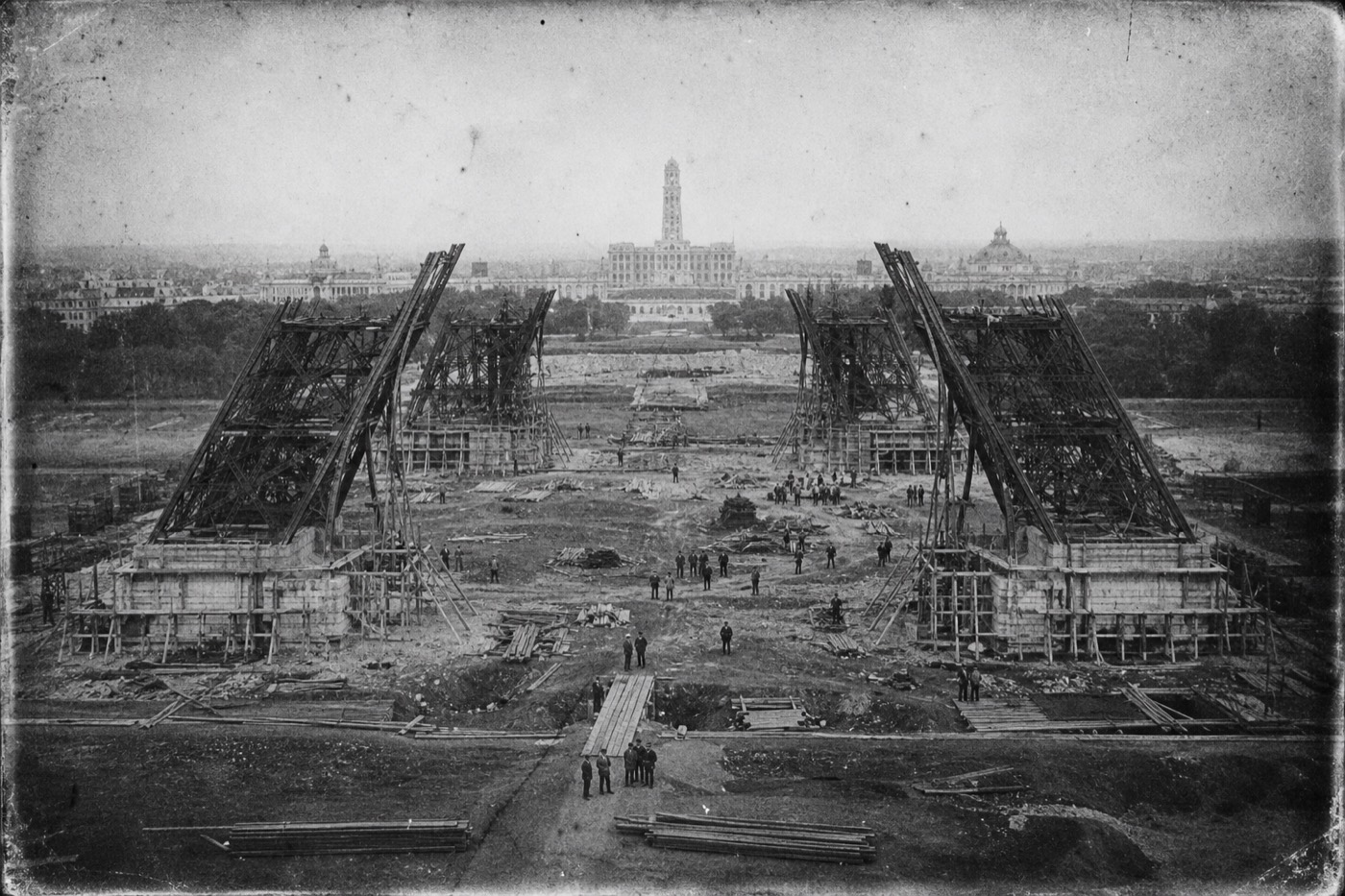 The four foundations of the Eiffel Tower under construction, 1887